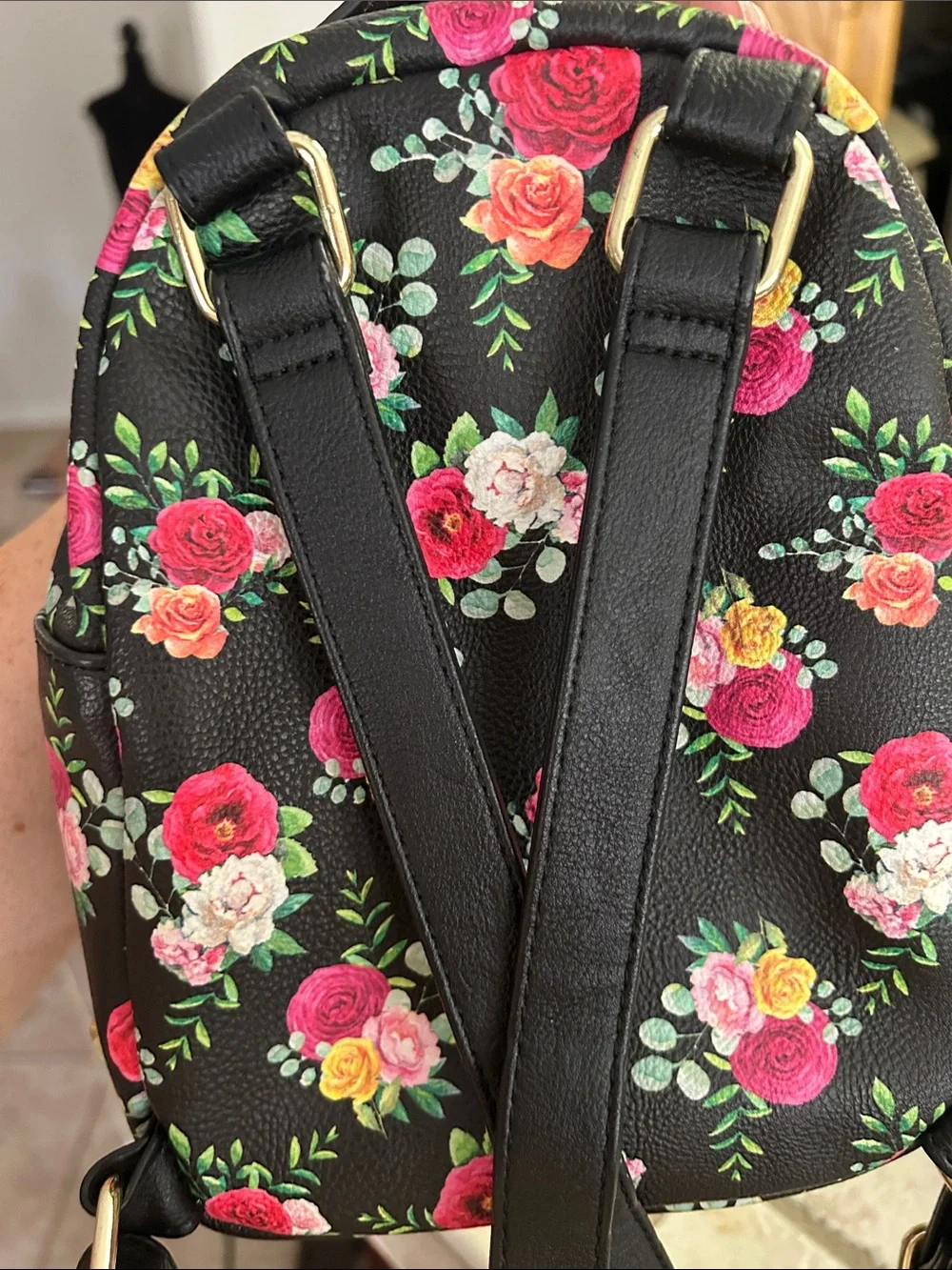 Betsy Johnson Floral Black Mini Backpack with Rose Accent- Have Matching Coin